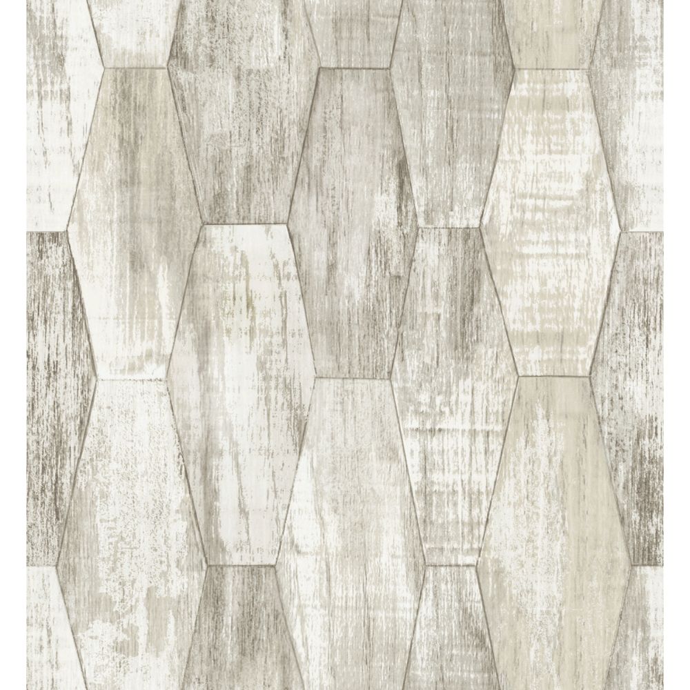 RoomMates by York RMK11851RL Wood Hexagon Tile Peel & Stick Wallcovering in Grey / White