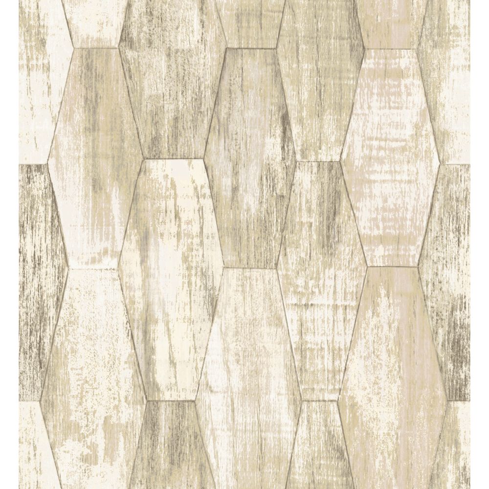RoomMates by York RMK11852RL Wood Hexagon Tile Peel & Stick Wallcovering in Brown / Tan