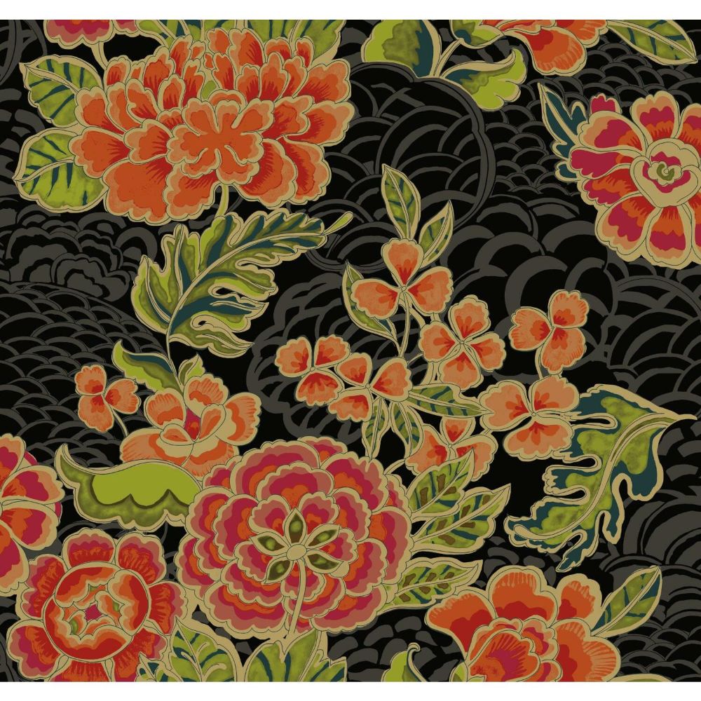 RoomMates by York RMK11856RL Zen Garden Peel & Stick Wallpaper in Black, Pink