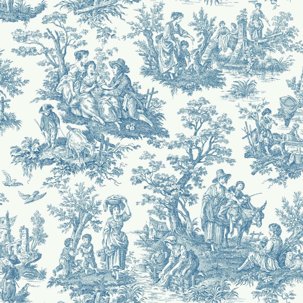 RoomMates by York RMK11868WP Country Life Toile Peel & Stick Wallpaper in Blue, White