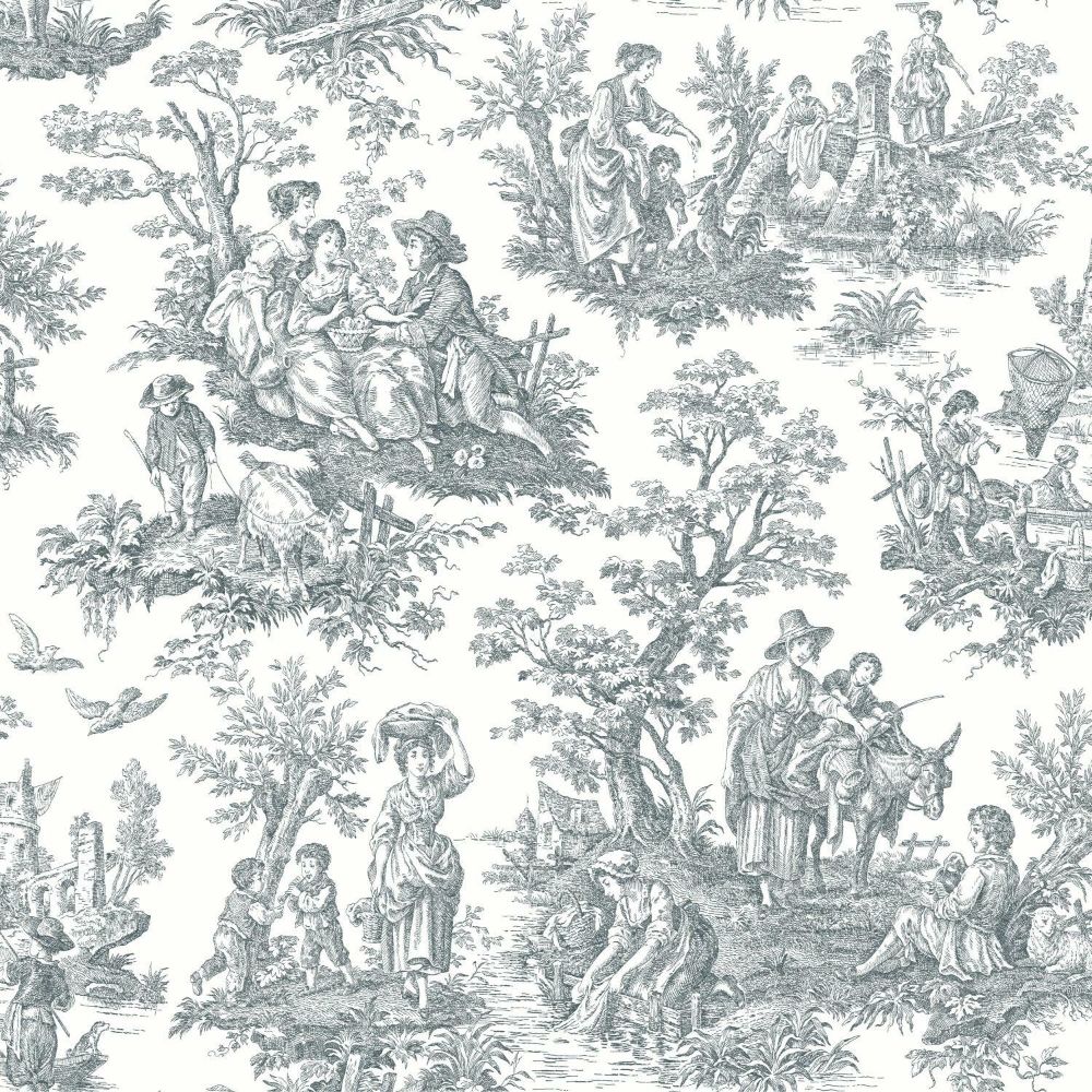 RoomMates by York RMK11869WP Country Life Toile Peel & Stick Wallpaper in Grey, White