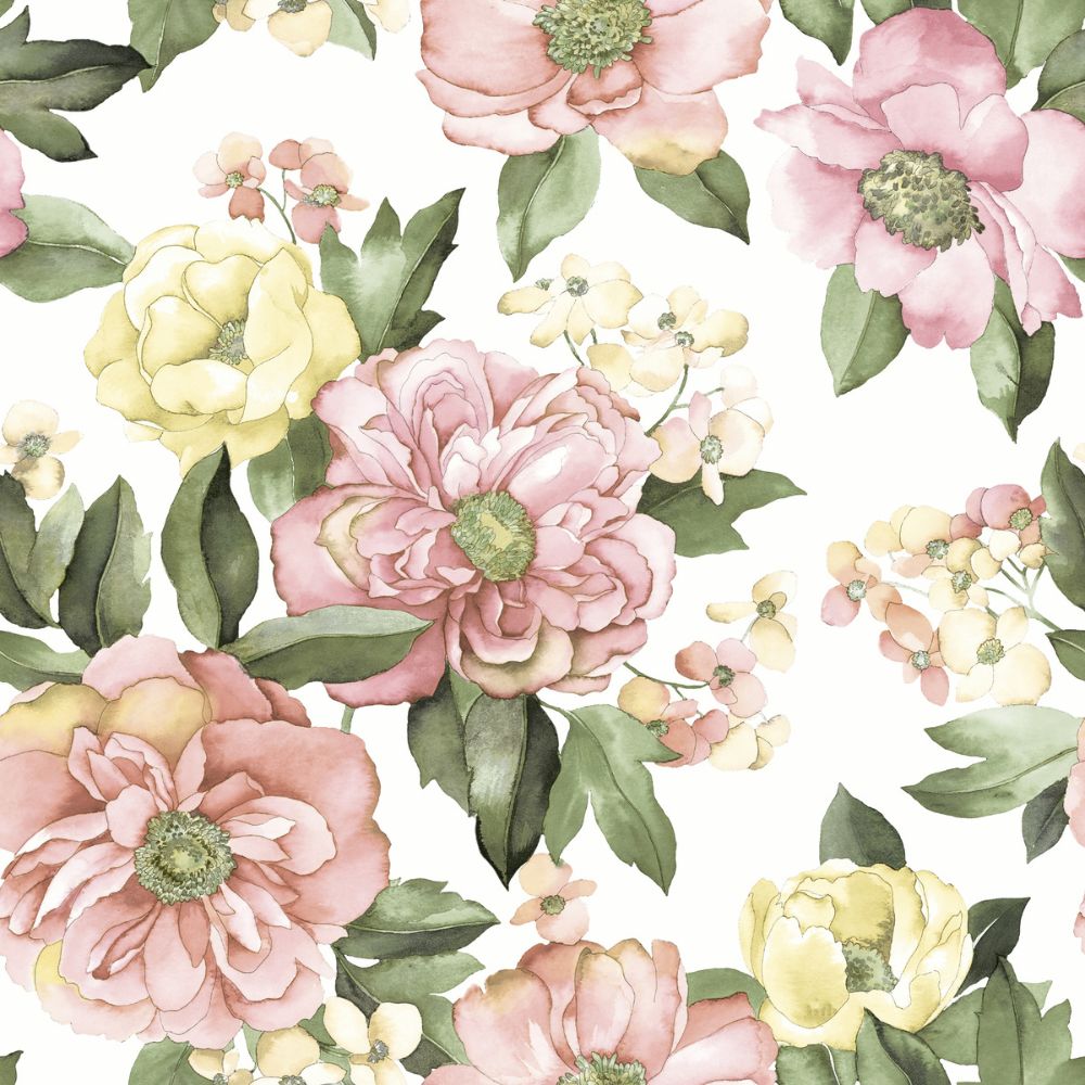 RoomMates by York RMK12029WP Watercolor Floral Bouquet Peel & Stick Wallpaper in Pink, Yellow