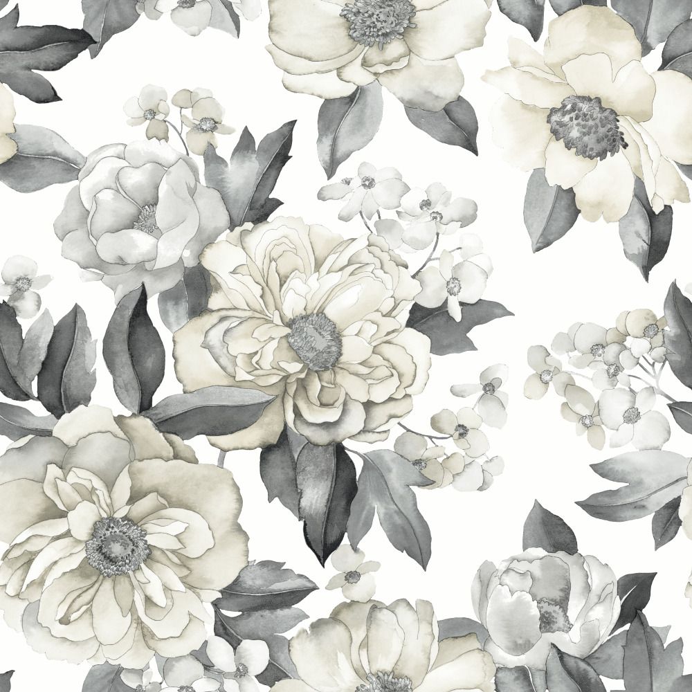 RoomMates by York RMK12030WP Watercolor Floral Bouquet Peel & Stick Wallpaper in Grey, Taupe