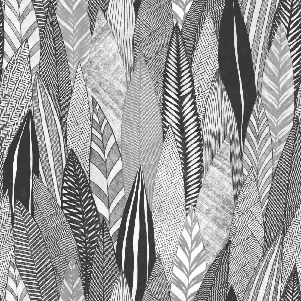 RoomMates by York RMK12083RL Fern & Feathers Peel & Stick Wallcovering in Grey / White