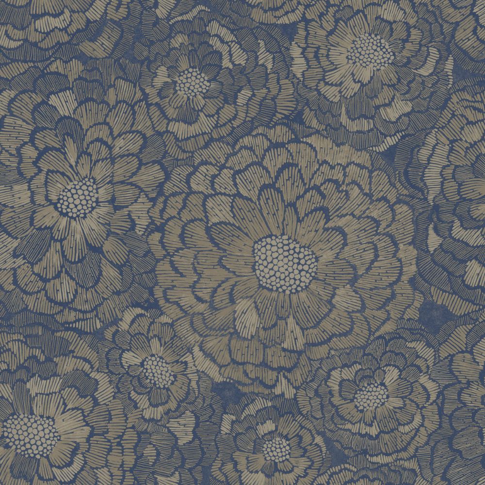 RoomMates by York RMK12110WP Zen Dahlia Peel & Stick Wallcovering in Blue / Taupe