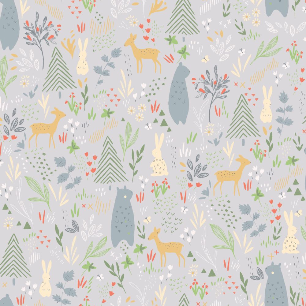 RoomMates by York RMK12120RL Spring Forest Pals Peel & Stick Wallpaper in Grey / Red