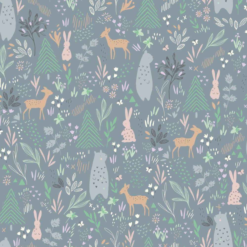 RoomMates by York RMK12121RL Spring Forest Pals Peel & Stick Wallpaper in Grey / Green