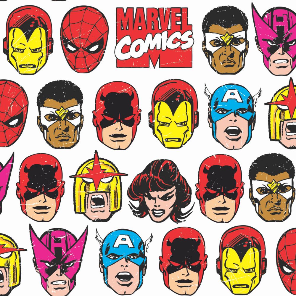RoomMates by York RMK12309RL RoomMates Marvel Comics Classic Faces Peel & Stick Wallpaper in Red, Yellow, Pink Red