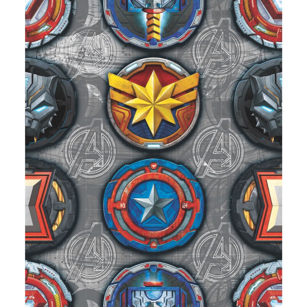 RoomMates by York RMK12311RL RoomMates Avengers Emblems Peel & Stick Wallpaper in Red, Yellow, Grey, Blue, Black