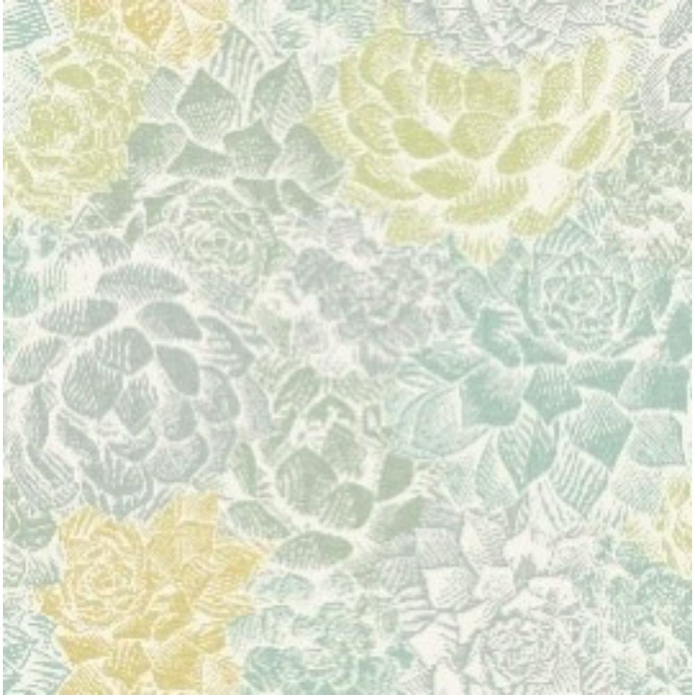 RoomMates by York RMK12313RL Mr. Kate Succulent Plant Peel & Stick Wallpaper in Green, Yellow