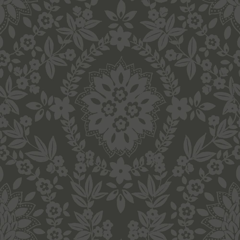 RoomMates by York RMK12334PL RoomMates Boho Baroque Damask Peel & Stick Wallpaper in Black, Grey