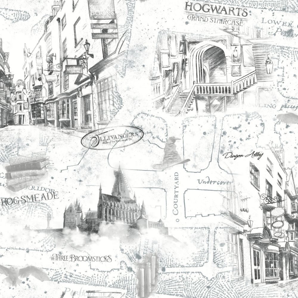 RoomMates by York RMK12353PL RoomMates Harry Potter Map Peel & Stick Wallpaper in White