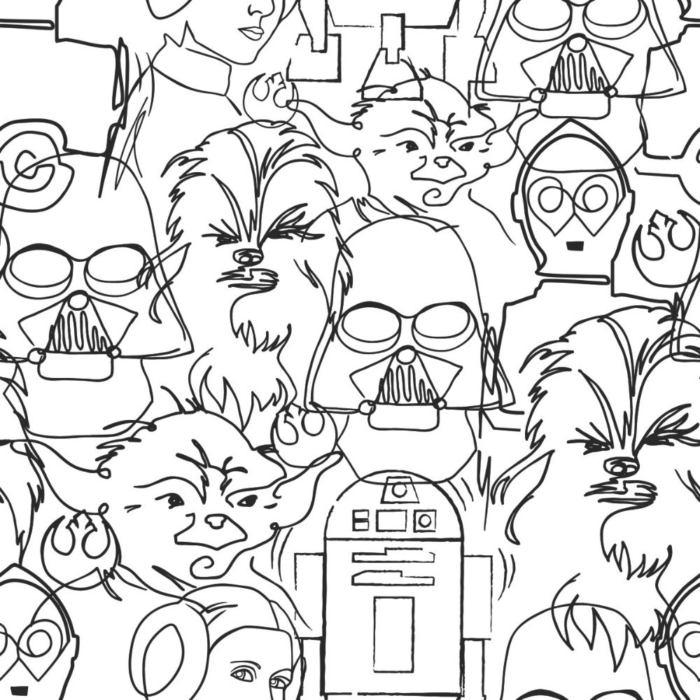 RoomMates by York RMK12451PL RoomMates Star Wars Saga Line Sketches Peel And Stick Wallpaper in Black