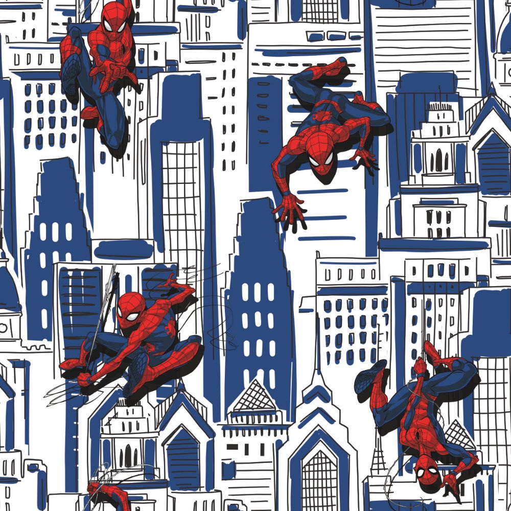 RoomMates by York RMK12459RL RoomMates Spider-man Cityscape Peel And Stick Wallpaper in Blue