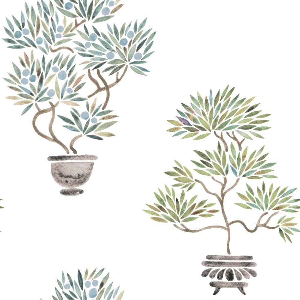 RoomMates by York RMK12646RL RoomMates Cat Coquillette Bonsai Peel & Stick Wallpaper in Soft Green/blue