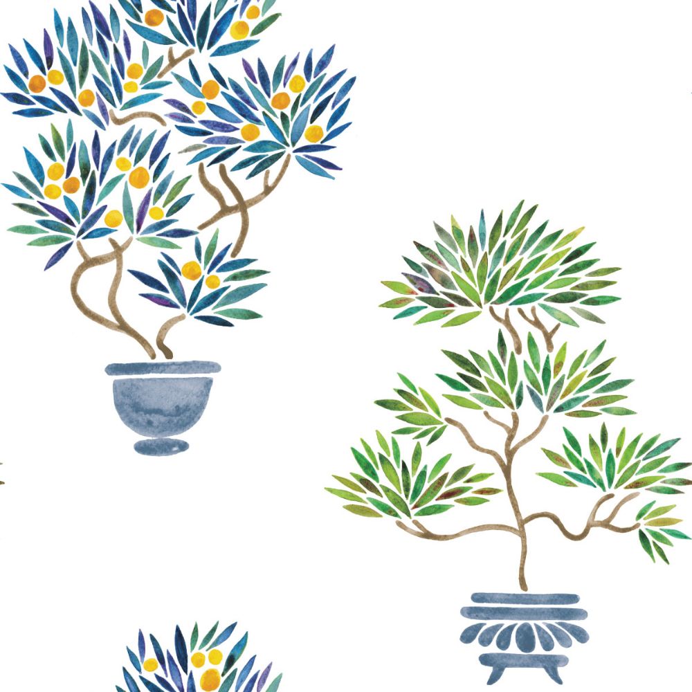 RoomMates by York RMK12647RL RoomMates Cat Coquillette Bonsai Peel & Stick Wallpaper in Green/blue