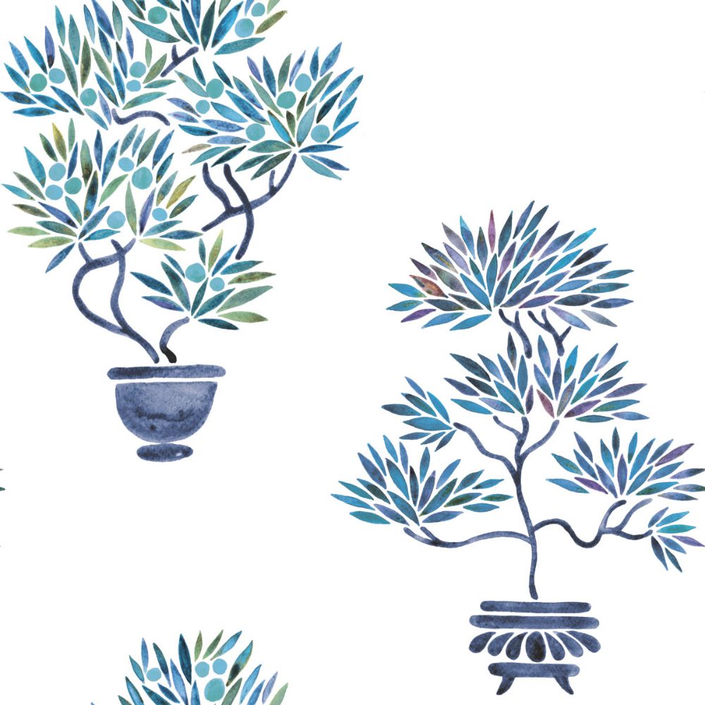 RoomMates by York RMK12648RL RoomMates Cat Coquillette Bonsai Peel & Stick Wallpaper in Blue