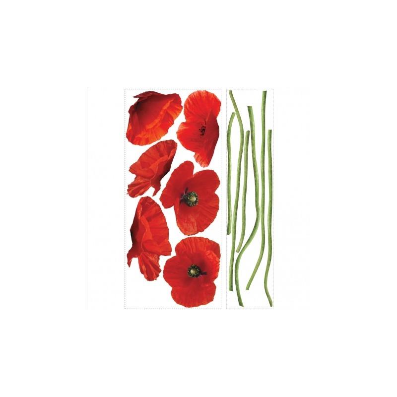 RoomMates by York RMK1729GM Poppies At Play Peel & Stick Giant Wall Decals In Red