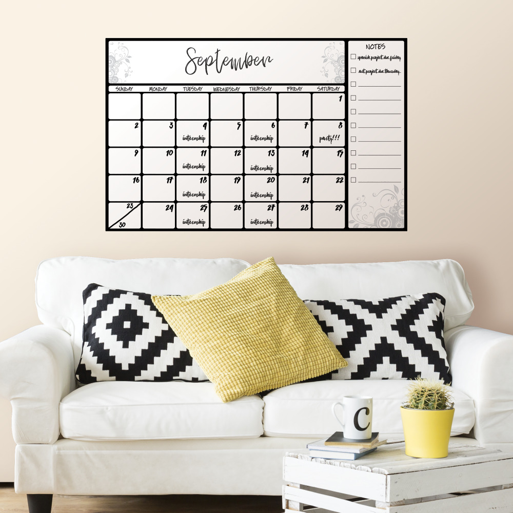 RoomMates by York RMK2477SLM Scroll Dry Erase Calendar Peel And Stick Wall Decals In White