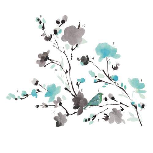 RoomMates by York RMK2687SCS Blossom Watercolor Bird Branch Peel And Stick Wall Decals In Multi