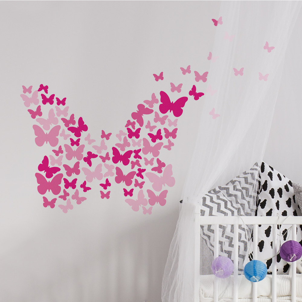 RoomMates by York RMK2713SCS Pink Flutter Butterflies Peel And Stick Wall Decals In Pink