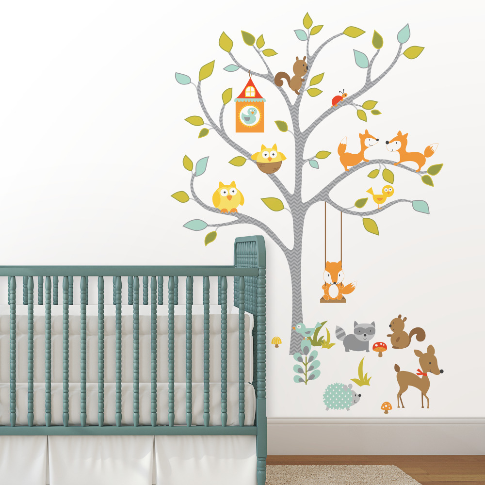 RoomMates by York RMK2729SLM Woodland Fox & Friends Tree Peel And Stick Wall Decals In Multi