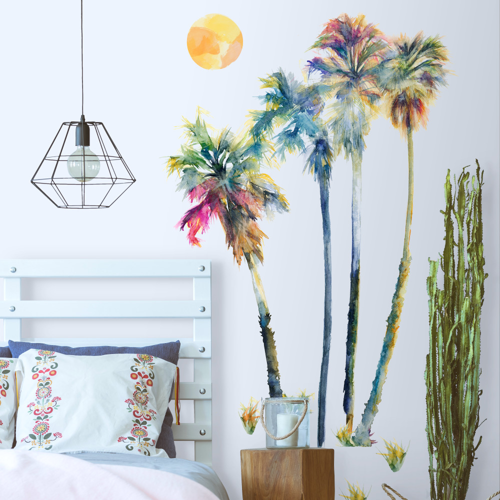 RoomMates by York RMK2782GM Watercolor Palm Trees Peel And Stick Giant Wall Decals In Multi