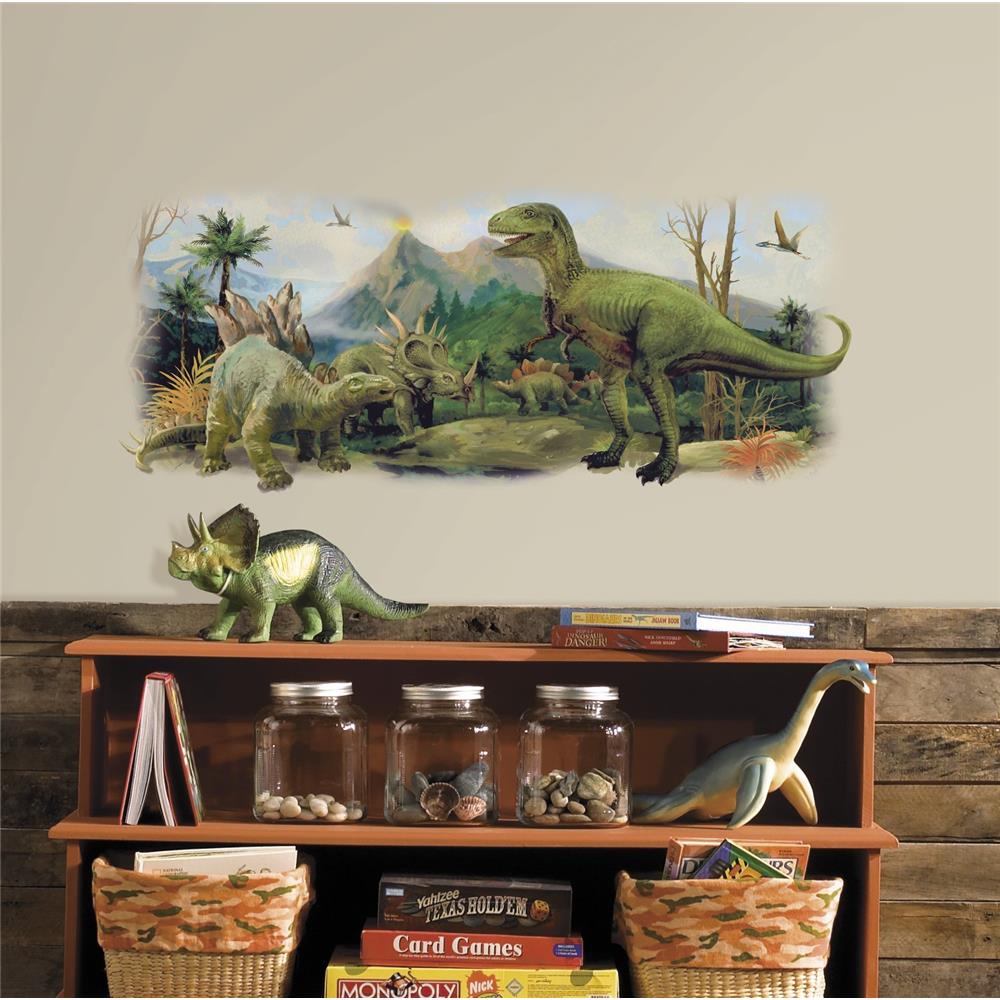 RoomMates by York RMK3053TB Dinosaurs Giant Scene Peel And Stick Wall Graphic In Green
