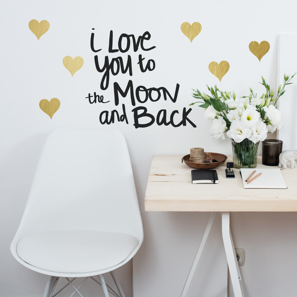 RoomMates by York RMK3166SCS Love You To The Moon Quote Peel And Stick Wall Decals In Gold