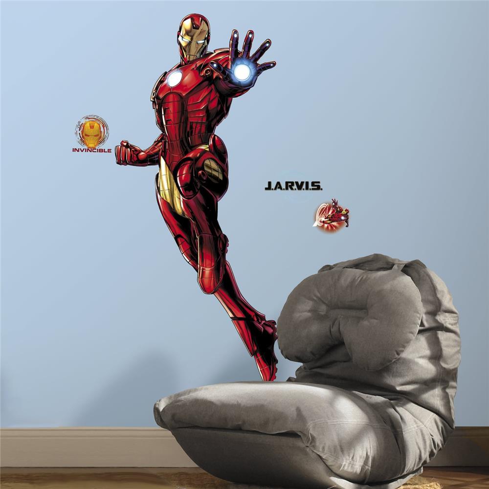 RoomMates by York RMK3172GM Iron Man Peel And Stick Giant Wall Decals With Glow In Red