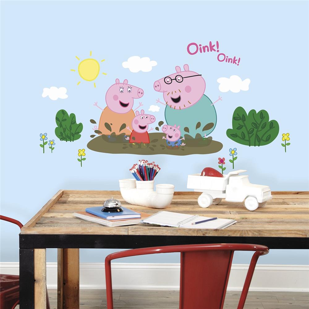 RoomMates by York RMK3186GM Peppa The Pig - Family Muddy Puddles Peel And Stick Giant Wall Decals In Multi