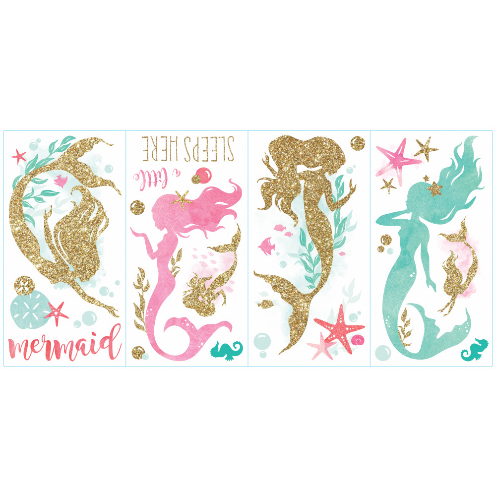 RoomMates by York RMK3562SCS Mermaid Peel And Stick Wall Decals With Gltter