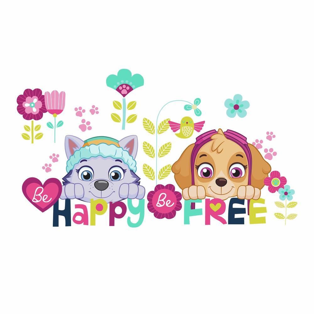 RoomMates by York RMK3662SCS Paw Patrol Skye And Everest Be Happy Quote Peel And Stick Wall Decals