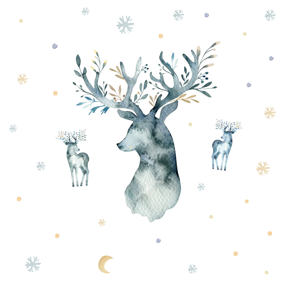RoomMates by York RMK3928GM Watercolor Winter Deer Peel And Stick Giant Wall Decals