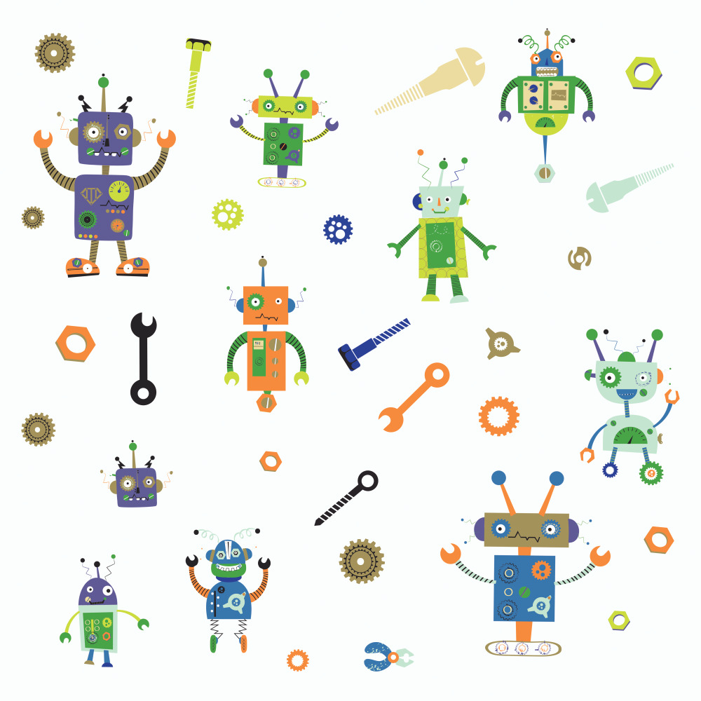 Roommates by York RMK3941SCS ROBOTS PEEL AND STICK WALL DECALS