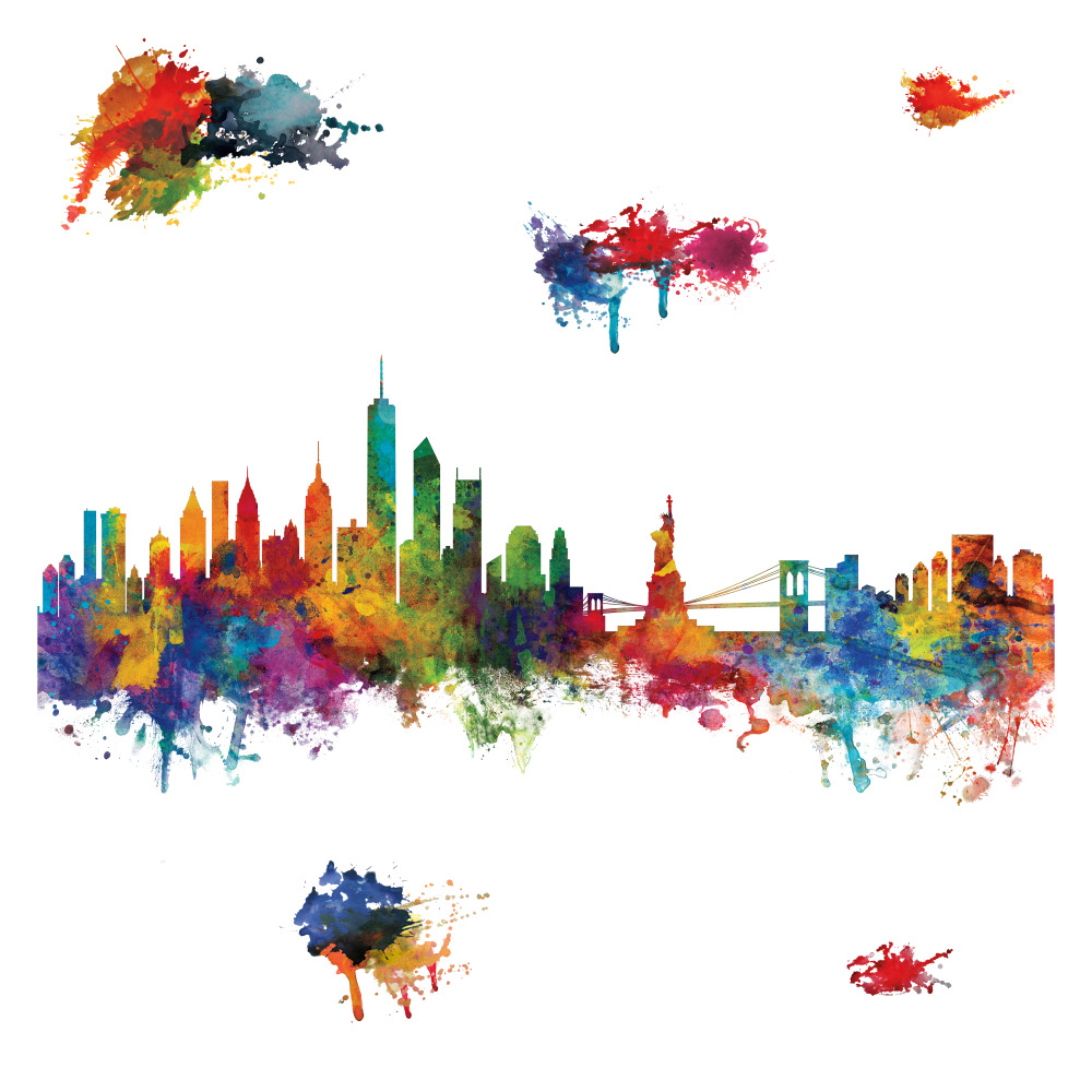RoomMates by York RMK4121GM New York City Watercolor Skyline Peel And Stick Giant Wall Decals