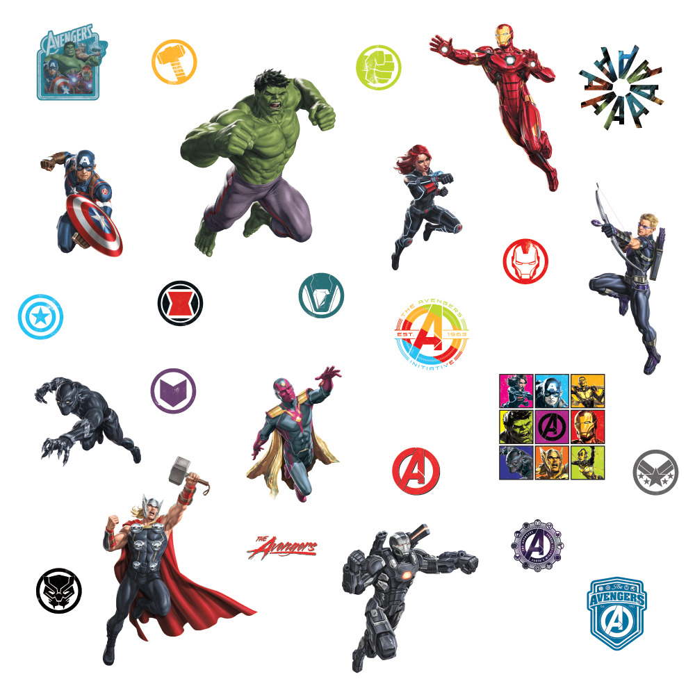 RoomMates by York RMK4289SCS Classic Avengers Peel And Stick Wall Decals In Red; Green; Blue; Black; Purple; Yellow