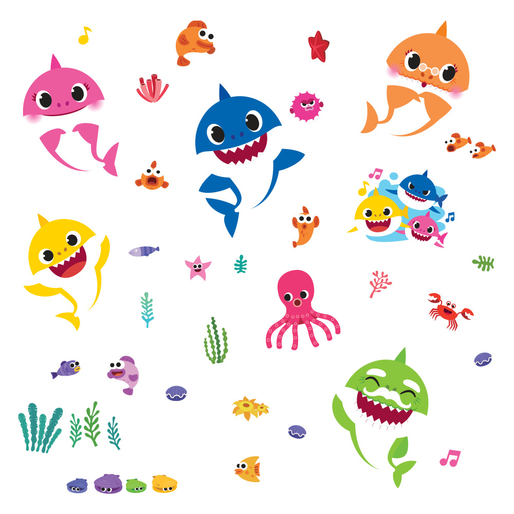 RoomMates by York RMK4303SCS Baby Shark Peel And Stick Wall Decals In Blue; Pink; Yellow