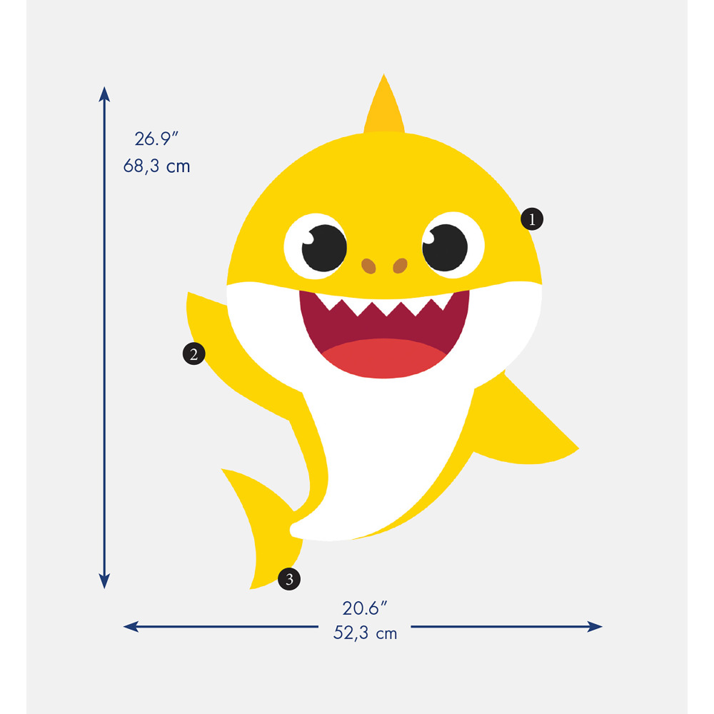 RoomMates by York RMK4312GM Baby Shark Peel And Stick Giant Wall Decals In Yellow; Blue; Green