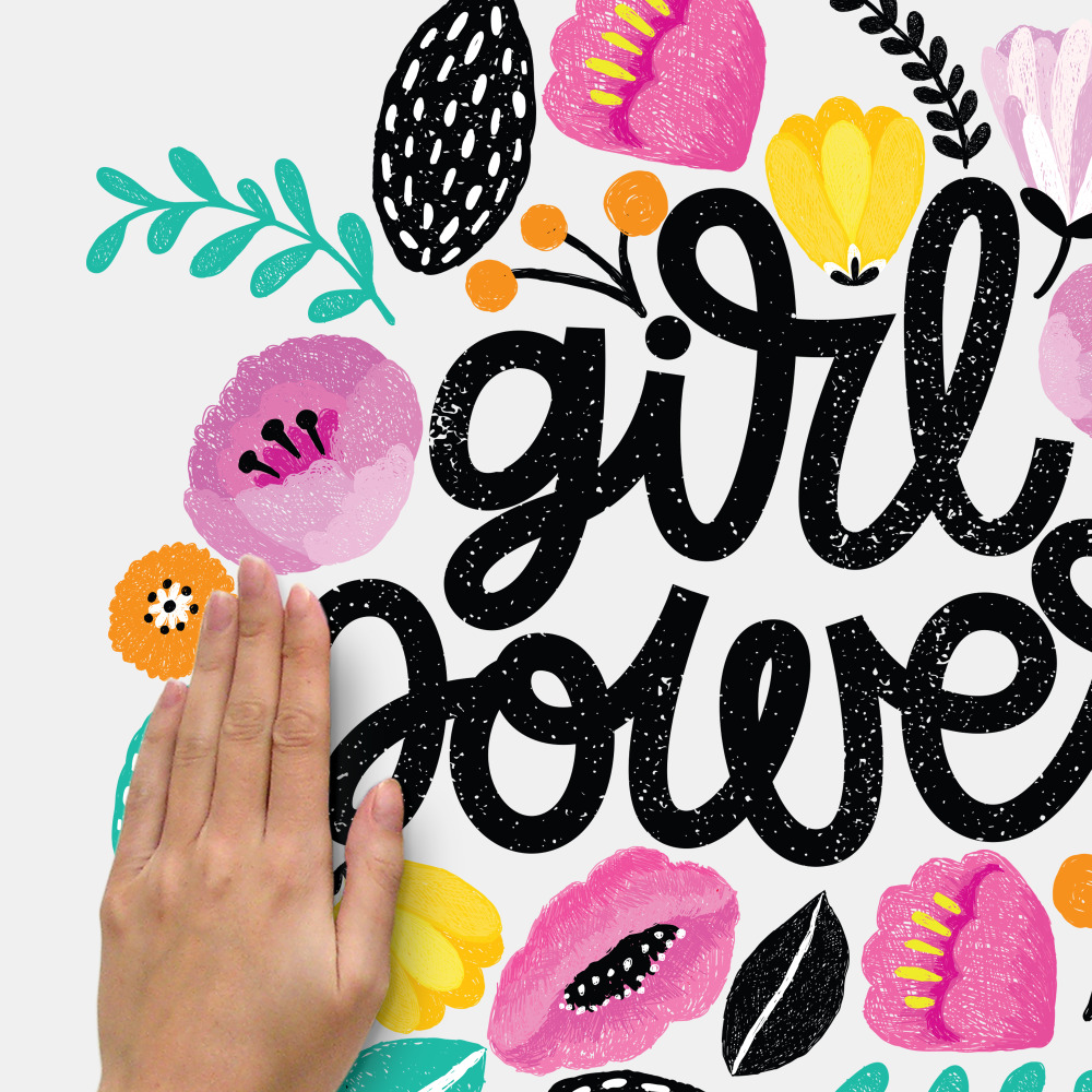 RoomMates by York RMK4395GM Girl Power Peel And Stick Giant Wall Decals In Black; Pink; Yellow; Orange