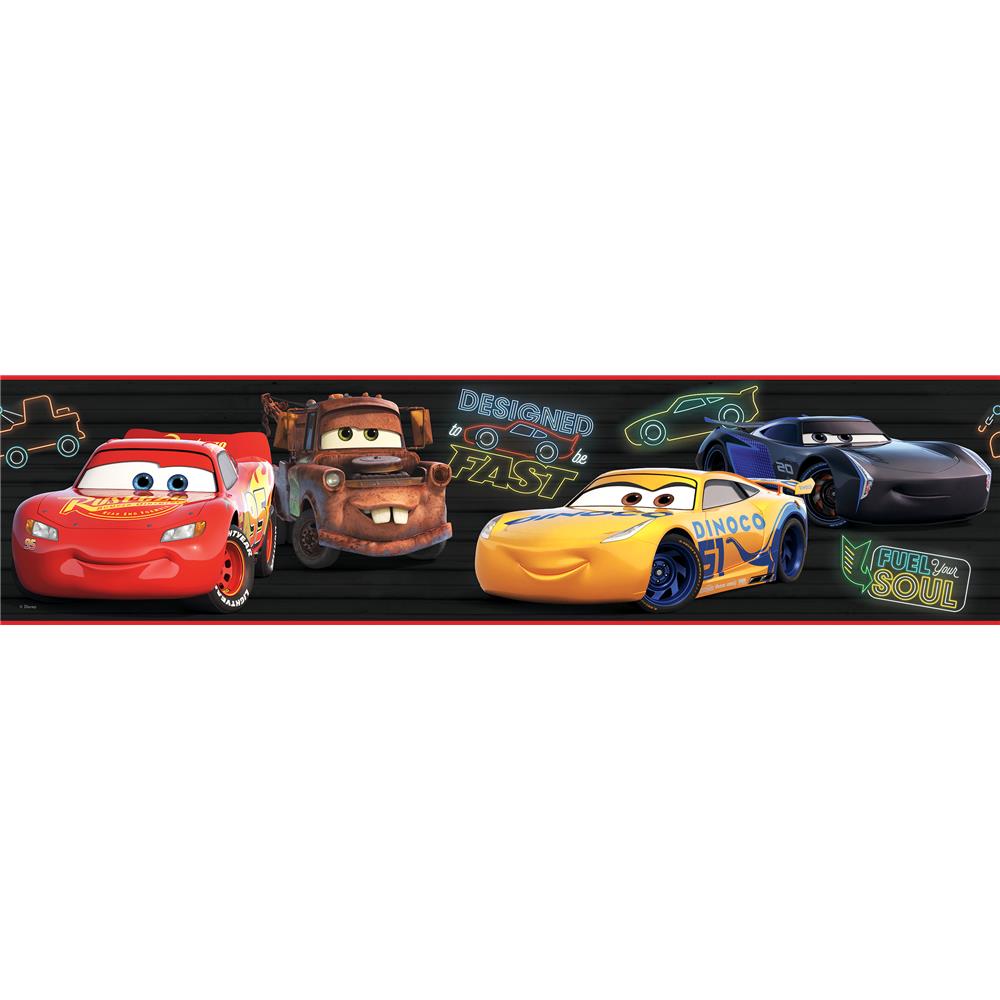 Roommates by York RMK4404BD DISNEY AND PIXAR CARS PISTON CUP RACING PEEL & STICK WALLPAPER BORDER in black; red; yellow; brown; green; blue