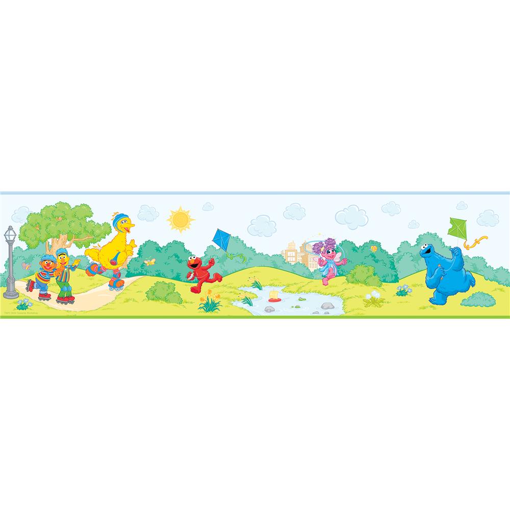 Roommates by York RMK4409BD SESAME STREET PEEL AND STICK WALLPAPER BORDER in yellow; blue; red; green