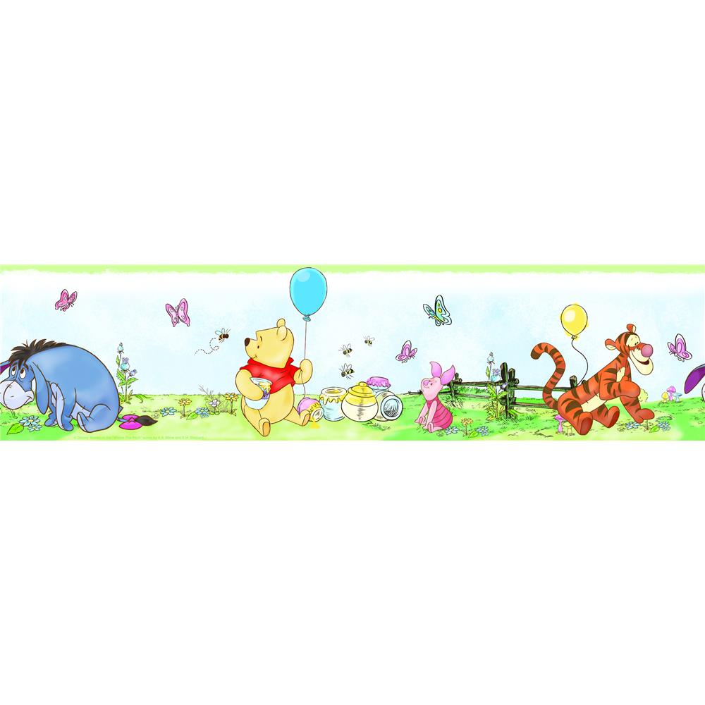 Roommates by York RMK4410BD DISNEY WINNIE THE POOH TODDLER PEEL & STICK WALLPAPER BORDER in blue; yellow; red; green