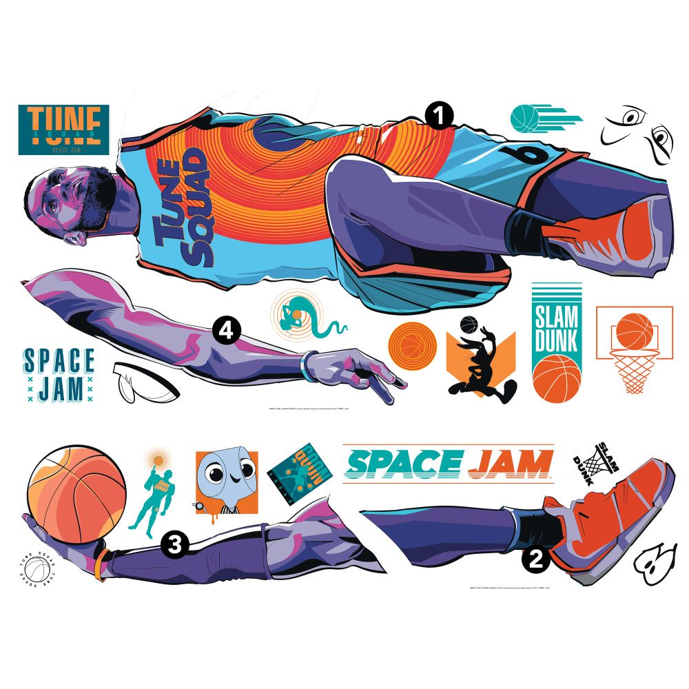 RoomMates by York RMK4729GM Space Jam Lebron Peel And Stick Giant Wall Decals in Purple, Orange, Teal