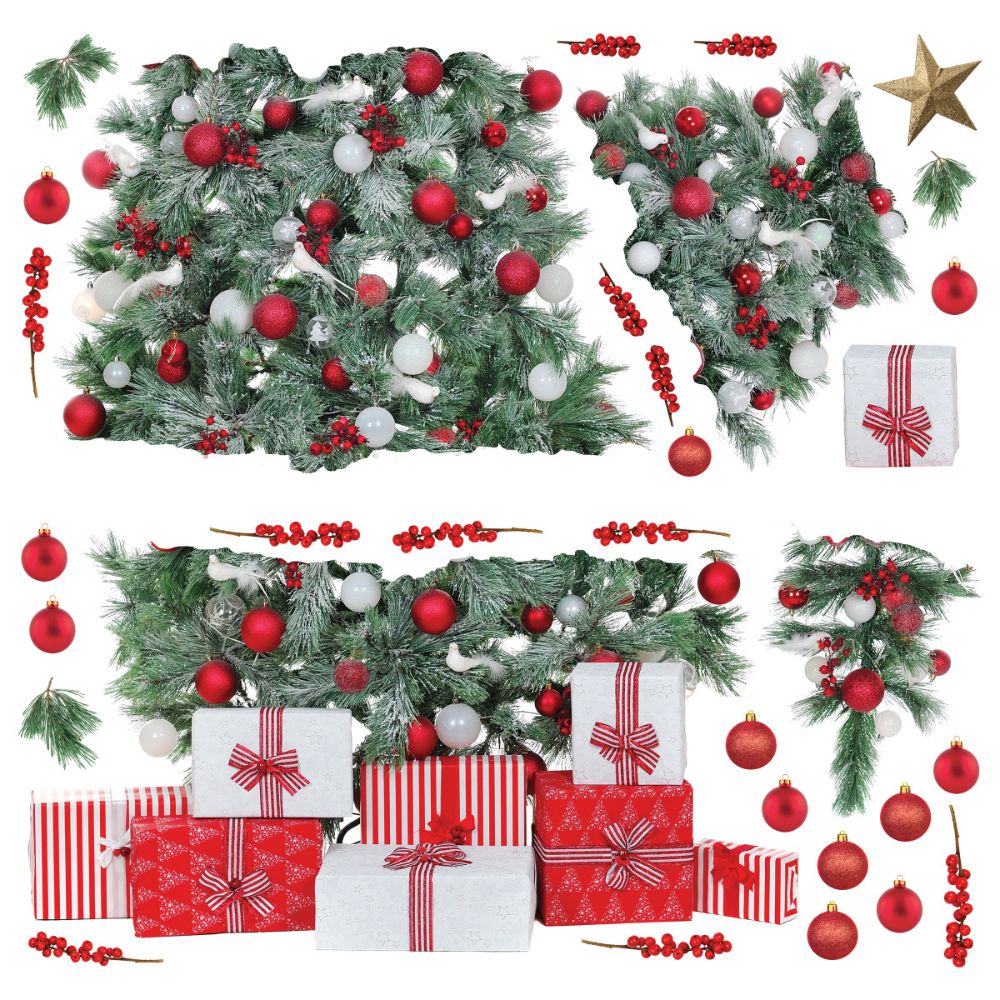 RoomMates by York RMK4838GM RoomMates Christmas Tree Giant Peel & Stick Wall Decals With String Lights in Green, White, Red