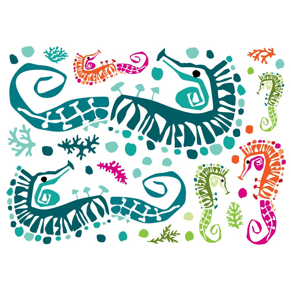 RoomMates by York RMK4951TBM Jane Dixon Seahorse Peel And Stick Giant Wall Decals in Blue, Green, Pink, Orange