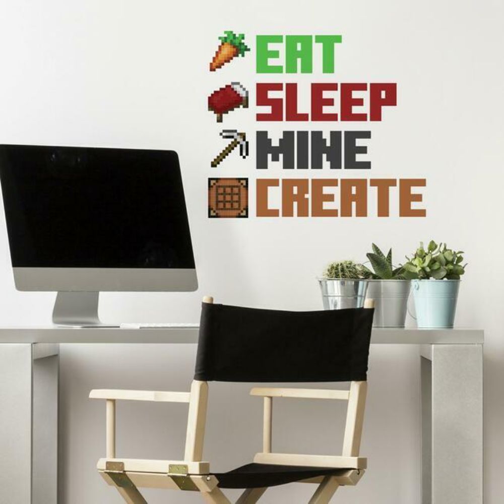 RoomMates by York RMK5007SCS Minecraft Eat Sleep Mine Create Peel & Stick Wall Decals in Red / Brown / Green