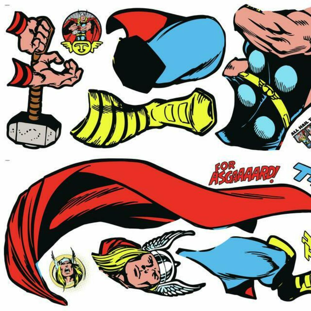 RoomMates by York RMK5050GM Marvel Classic Thor Comic Peel And Stick Giant Wall Decal in Blue, Red, Yellow, Black, Tan