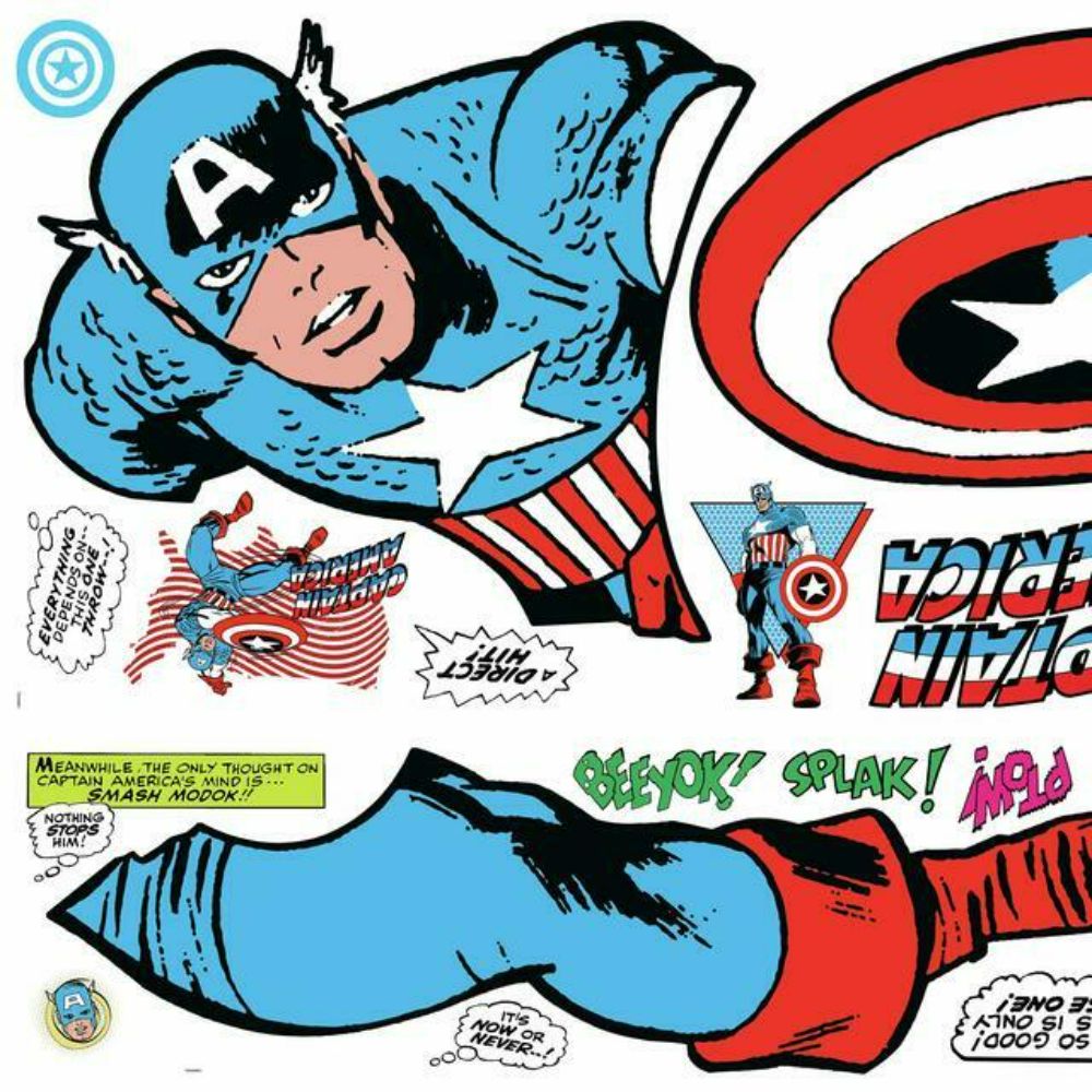 RoomMates by York RMK5051GM Marvel Classic Captain America Comic Peel And Stick Giant Wall Decal in Blue, Red, Yellow, Black, Green, Orange, Pink, White