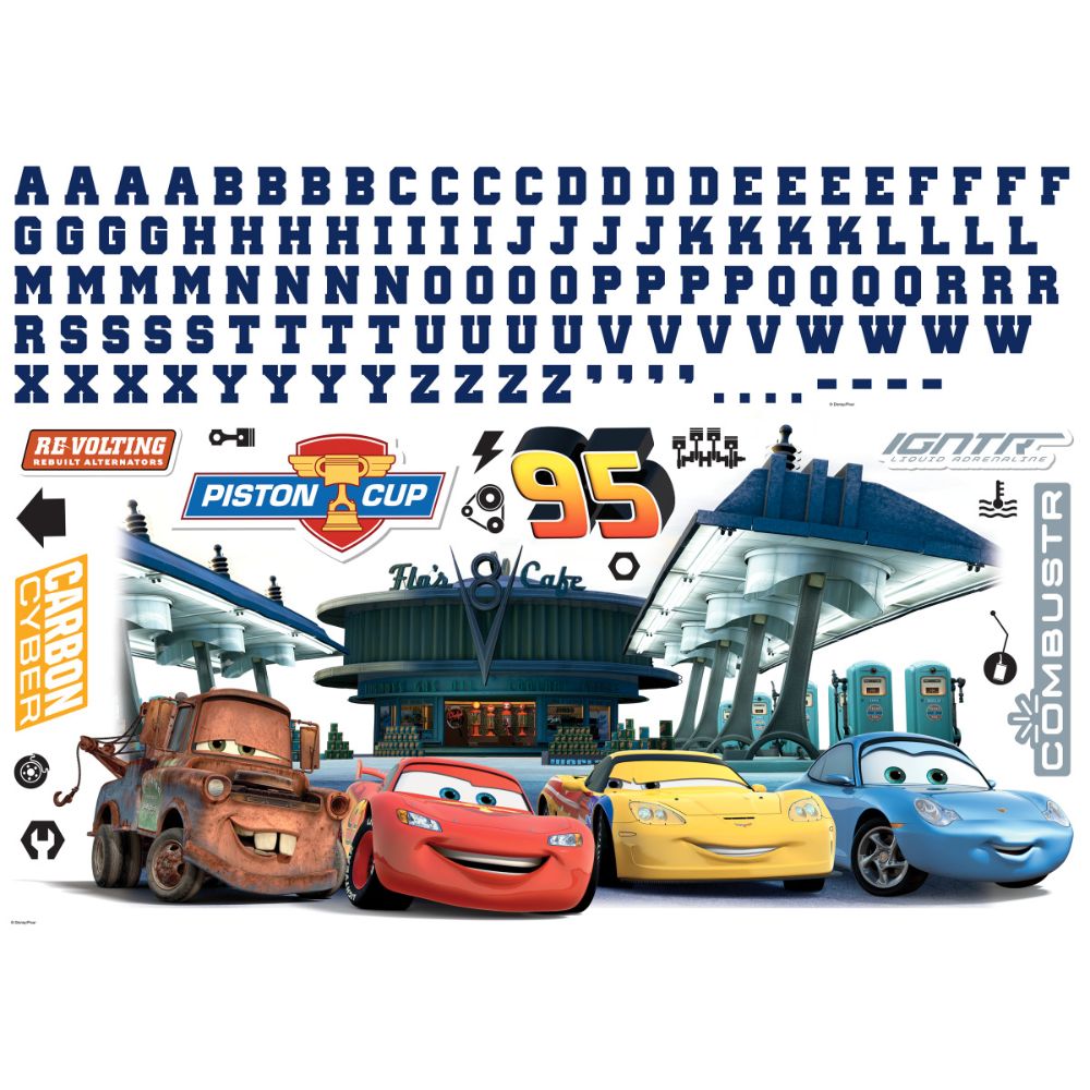 RoomMates by York RMK5113GM Cars Peel & Stick Giant Wall Decals with Alphabet in Multicolor